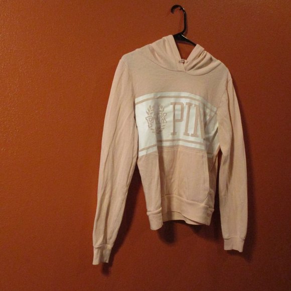 PINK Victoria Secret Woman Medium Pink White Graphic Warm Pullover Hoodie - Picture 2 of 8